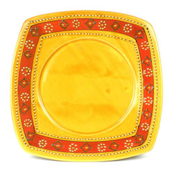 Encantada - Hand-painted Square Plate in Honey - Encantada - Dinner Plates