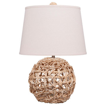 Natural Woven Rattan Rope Sphere Ball Table Lamp 24in Round Open Casual Tropical