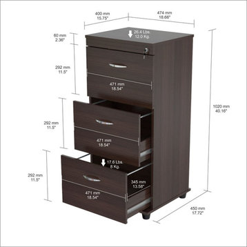 Inval America Uffici 3-Drawer Modern Engineered Wood File Cabinet in Espresso