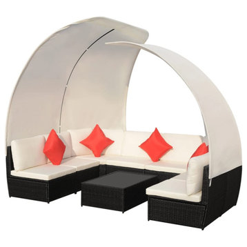 vidaXL Patio Furniture Set 9 Piece Sectional Sofa with Table Rattan Black