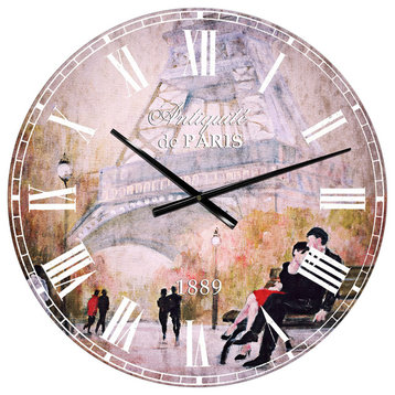 Love in Paris Vi Romantic French Country Oversized Metal Clock, 23x23