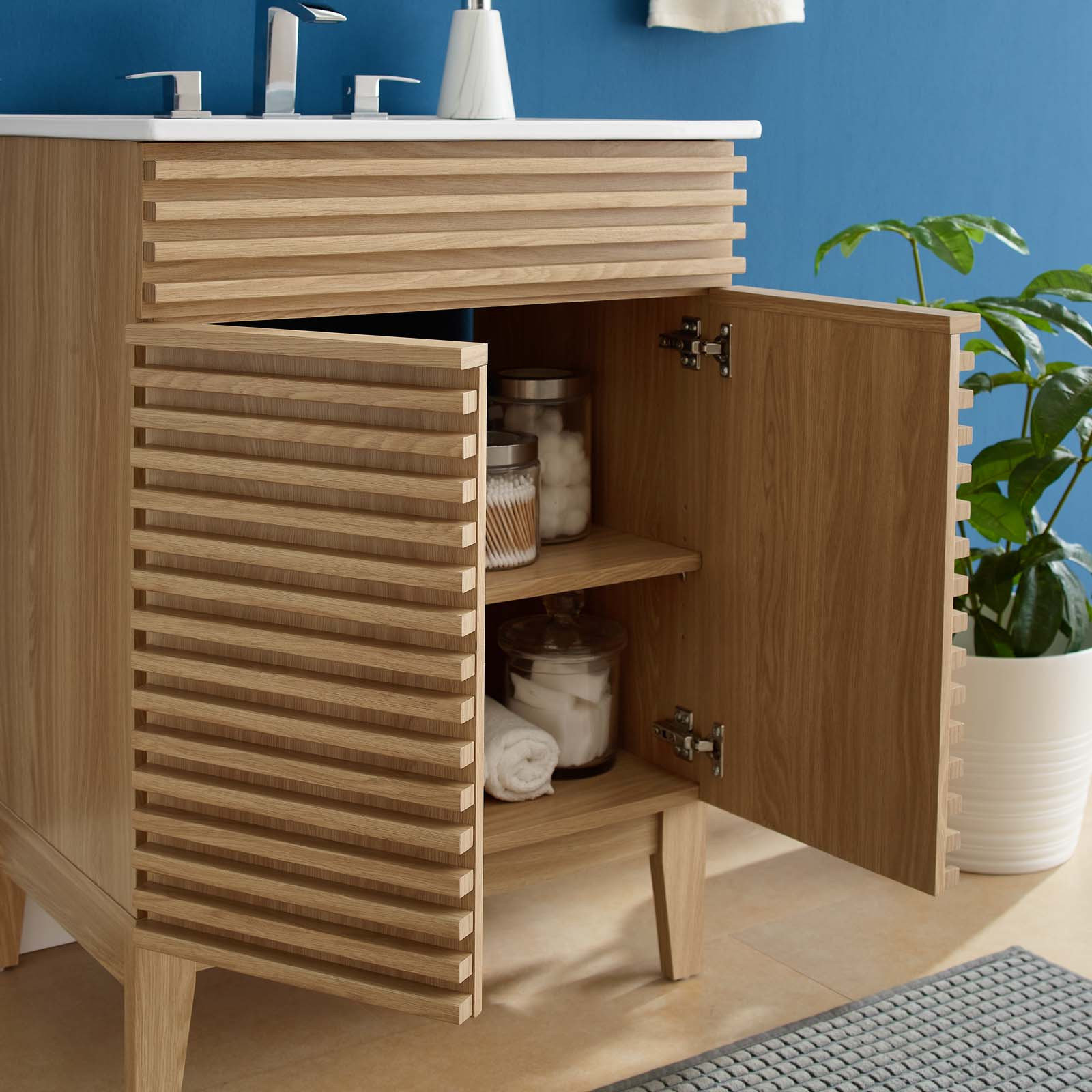 Render Bathroom Vanity, Oak/White