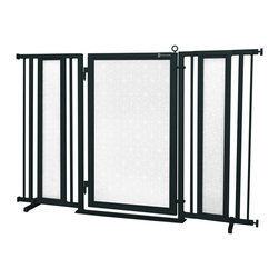 Fusion Gates - 60"-65" Black Fusion Gate with Linear Lace in White Design - Dog Gates