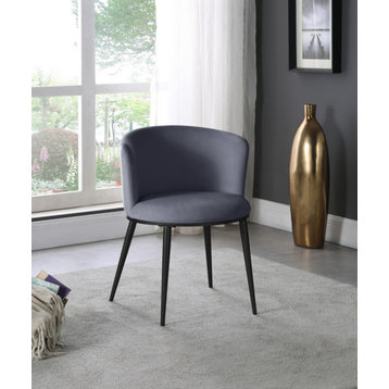 The Almar Dining Chair,  Set of 2, Gray Velvet, Matte Black Iron Legs