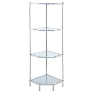 Convenience Concepts Royal Crest Four-Tier Corner Shelf in Clear Glass/ Chrome