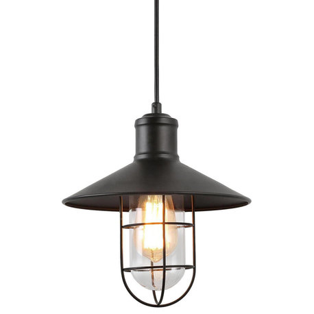 LNC 1-Light Farmhouse Matte Black Lantern Shade Mini Pendant Lighting