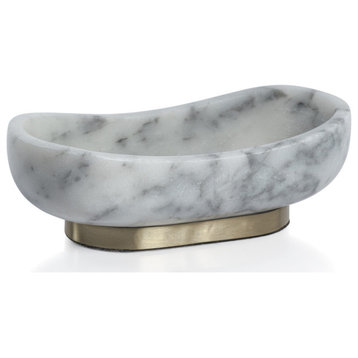 Mawson Oval Marble Serving Bowl on Metal Base, Small