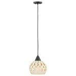 HInkley - Hinkley Edie 1-Light Chandelier, Oil Rubbed Bronze - Like a virtual bouquet of boho design, Edie radiates an eclectic charm that fills any size space with a unique cinching ring that expands or tightens the design. Geometric cut outs in Weathered White globes throw light in unconventional patterns as the Oil Rubbed Bronze fitters give a contrasting look.