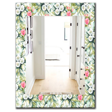 Designart Green Flowers 5 Traditional Frameless Wall Mirror, 24x32