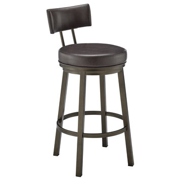 Dalza Swivel Counter or Bar Stool in Mocha Finish with Brown Faux Leather, 30