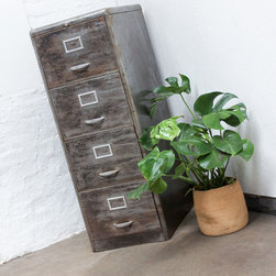 Maurizio Reclaimed Stripped & Distressed Vintage 1950s Steel 4 Drawer Cabinet - Filing Cabinets