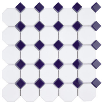 Metro Octagon 11-1/2"x11-1/2" Porcelain Mosaic Floor/Wall Tile, Matte, White