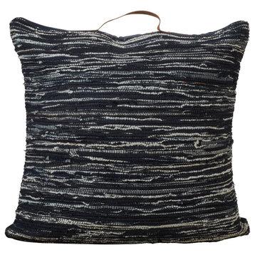 Throw Pillow With Chindi Rag Design, Navy Blue, 30", Down Filled