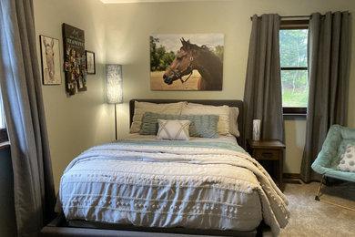 Inspiration for a contemporary carpeted and gray floor bedroom remodel in Philadelphia with green walls