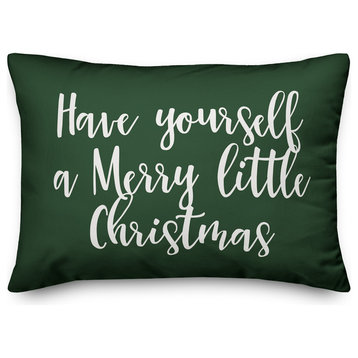 Have Yourself A Merry Little Christmas, Dark Green 14x20 Lumbar Pillow