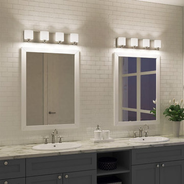 Clean 4-Light LED Bath Vanities above Bathroom Mirrors