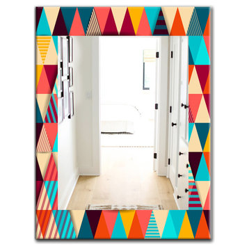Designart Triangular Colourfields 35 Midcentury Frameless Wall Mirror, 24x32
