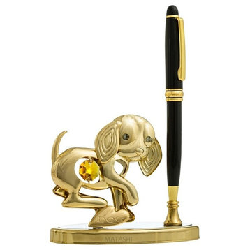 2018 Year of the Dog 24k Gold Plated Puppy Pen Set (Black Ballpoint)
