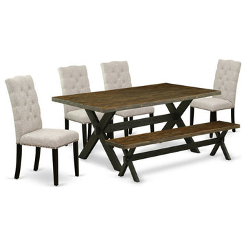 East West Furniture X-Style 6-piece Wood Dining Set in Black and Doeskin