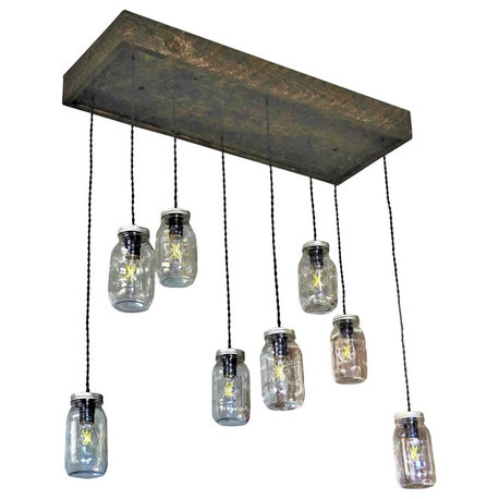 Modern Country Kitchen Glass Chandelier with 8 Pendants Mason Jar.