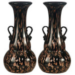 Dale Tiffany - Dale Tiffany Springdale 9.75" Malachi 2-Piece Blown Glass Vase Set - Our Malachai 2-Piece Art Glass Vase Set is a beautiful addition to any home's decor. The set includes a pair of art glass vases that are crafted of hand blown Favrile art glass. Each vase features a black base color that is infused with golden amber sparkles throughout. Wide mouths and decorative, scrolled handles add balance and visual interest. The Favrile process embeds color within the glass itself, which allows for subtle variations in tone and texture. This means that no 2 pieces are exactly alike. The vases are sized perfectly to tuck away on a bookcase, curio shelf or mantle. Lovely when displayed alone, try displaying both together for a designer look that will win you rave reviews with family and friends alike. Our Malachi 2-Piece Art Glass Vase Set also makes a wonderful gift for any occasion.
