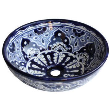 Blue Round Ceramic Talavera Vessel Sink
