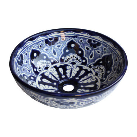 Blue Round Ceramic Talavera Vessel Sink