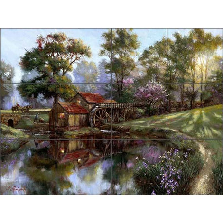 Ceramic Tile Mural Backsplash "Mabry Mill" by Nenad Mirkovich, 24"x18"