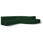 Meridian Furniture - Arc Boucle Fabric Upholstered 7-Pc. S-Shaped Modular Sectional, Green - Give your living room or den the perfect blend of style and versatility with this Arc boucle fabric curved modular Sectional. Part of the Arc modular furniture collection, this Sectional comes upholstered in rich green boucle fabric and features deep channel tufting that adds a touch of luxury while enhancing comfort and support. A seamless combination of form and function, this chair can be used with other Arc pieces to create a myriad of configurations in your well-curated room.