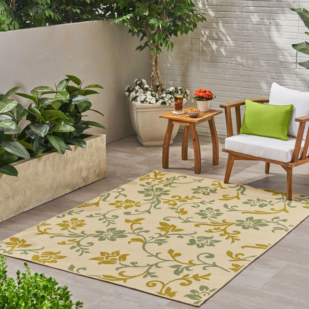 Muriel Outdoor Botanical Area Rug, 5'3"x7"