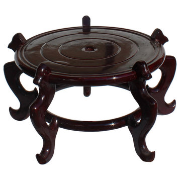 Chinese Brown Wood Round Table Top Stand Display Easel 15" Hws883