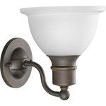 Progress - Progress P3161-20 Madison - One Light Bath Vanity - Antique Bronze One-light wall bracket with white etched glass. Glass in a clean, simple domed shape provides even, diffused illumination. Fixture can be installed facing upwards or downwards.    Antique Bronze finish  White etched glass  Domed shape provides even illumination  Concealed glass shade retention    Mounting Direction: Up/Down  Shade Included: TRUE  Warranty: 1 Year WarrantyMadison One Light Bath Vanity Antique Bronze Etched Glass *UL Approved: YES *Energy Star Qualified: n/a  *ADA Certified: n/a  *Number of Lights: Lamp: 1-*Wattage:100w Medium Base bulb(s) *Bulb Included:No *Bulb Type:Medium Base *Finish Type:Antique Bronze