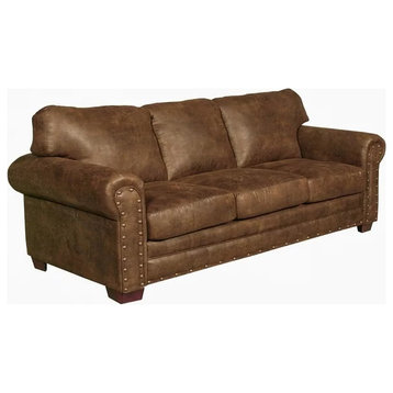 Traditional Sofa, Hardwood Frame With Microfiber Seat & Nailhead, Pinto Brown