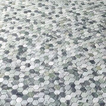 Sagano Vibrant Green Marble 1 inch Hexagon Mosaic Tile Honed, 1 sheet