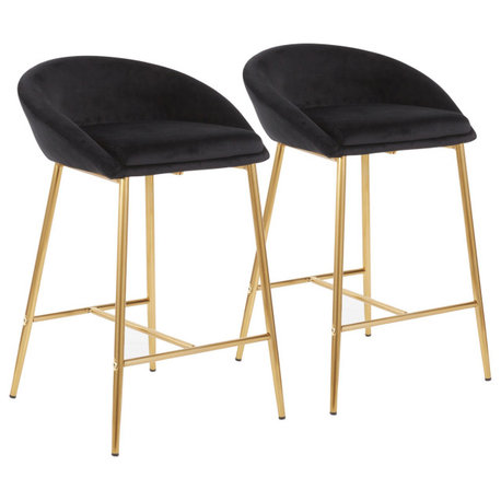 Matisse Counter Stool, Set of 2, Gold Metal/Black Velvet