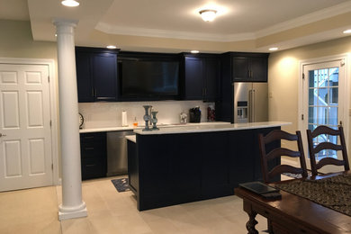 Example of a large transitional walk-out ceramic tile and beige floor basement design in Columbus