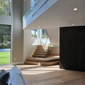 Project #129 | Modern White Oak Staircase with Slanted Risers