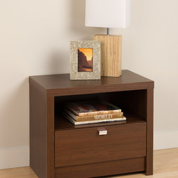 Prepac Medium Brown Walnut Series 9 Designer 1-Drawer Nightstand - Nightstands And Bedside Tables