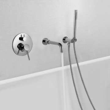 $168.99 Modern Wall-Mount Swivel Bathtub Filler Faucet with Handshower in Polish