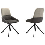 Armen Living - Maverick Swivel Upholstered Dining Chair w Black Metal Legs Set of 2 - Add sleek dimension and a dose of charm to your home with our Maverick Upholstered Swivel Dining Chairs - Set of 2 in Faux Leather or Fabric with Black Metal Legs. The dining room chair blends crisp lines and sleek details to lend a dose of comfort and style. It features faux leather upholstery to serve as a chic and modern accent for any room. Elevated upon pyramid-shaped, black metal legs, the kitchen chair remains an effortless and versatile addition to your home. It features a tall, scoop-back to provide long-lasting comfort and support, enabling you to sit for long hours. Our dining table chair can serve as a stylish and comfy office chair or provide a comfortable seat in your living room. The Maverick includes a wonderful 180 - degree swivel function to offer maximum mobility and ease with following conversations. The Maverick is upholstered in a soft polyester fabric or UV and stain-resistant faux leather which does not crack or fade easily to provide easy maintenance. A durable and ultra-modern choice for your home, the Maverick dining chair is available in your choice of Two-Tone Gray Fabric or Taupe Gray Faux Leather upholstery with Black Metal Legs. These dining chairs are sold as a set of 2.