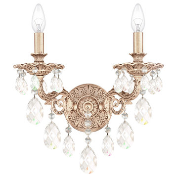 Milano 2-Light Wall Sconce in Antique Silver With Clear Optic Crystal