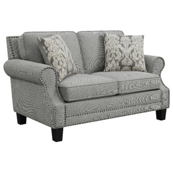 Bowery Hill Fabric Upholstered Loveseat with Rolled Arms in Gray