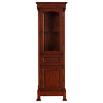 James Martin - Brookfield Linen Cabinet, Warm Cherry - The Brookfield linen closet collection by James Martin Furniture is truly breathtaking. Featuring a beautiful glass-insert top door and glass side "windows", along with a lower door and drawer, you get the best of both worlds as far as storage and style. Available in the following five finishes: Antique Black, Cottage White, Burnished Mahogany, Country Oak, and Warm Cherry.