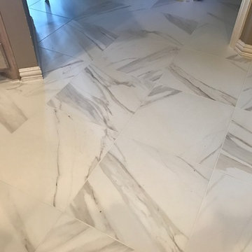 Marazzi tile style Timeless 20x20 color Calacatta Pearl w/ grout color Alabaster