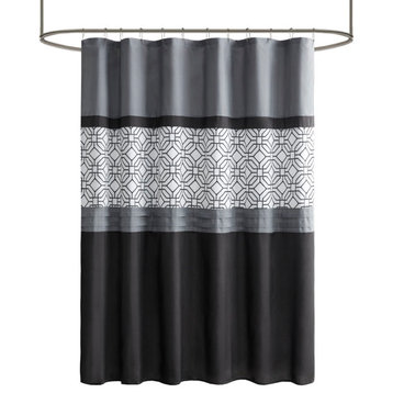 510 Design Donnell Embroidered Modern Lattice Shower Curtain, Black/Grey