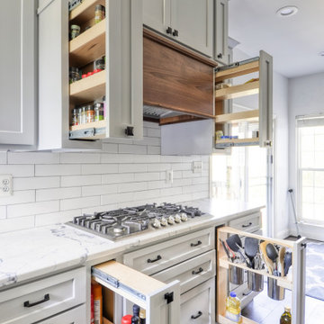Storm (AF-700) Gray Painted Cabinets with Warm Natural Walnut Accents