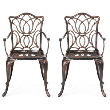 Meyer Outdoor Cast Aluminum Dining Chairs, Set of 2, Black Copper