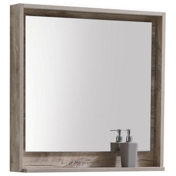 Bosco 30" Framed Mirror With Shelve, Nature Wood Finish