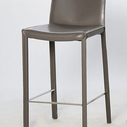 Emma Fully Wrapped Leather Counter Stool | Grey (Set of 2) - Bar Stools And Counter Stools