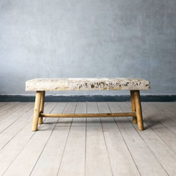 Gold and White Cowhide Bench - Upholstered Benches
